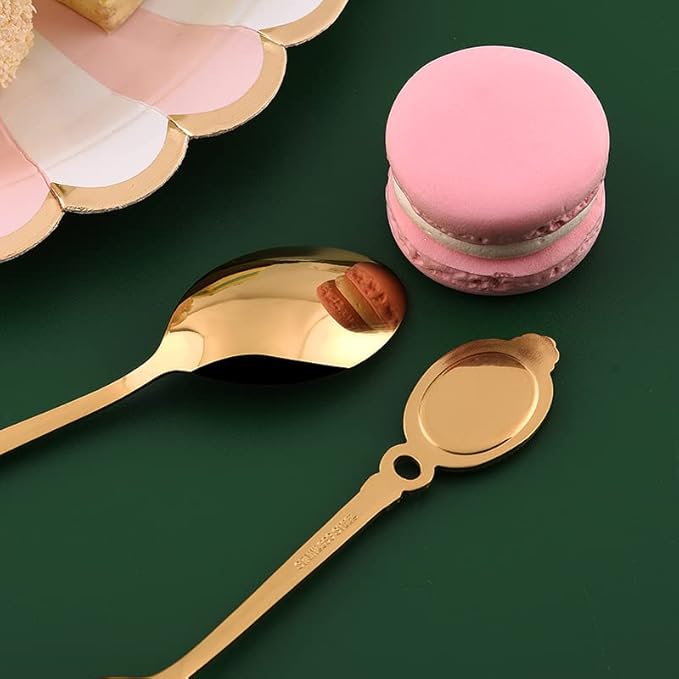 Dessert Spoon Set, 10Pcs Stainless Steel Creative Tableware Coffee Spoon Gold Plated Mini Teaspoons Set Sugar Stirring Ice Cream Soup Mixing Antipasto Cappuccino Cake Spoons