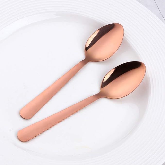 MINGYU Colorful Teaspoons Silverware Set of 12 - Rose Gold 6-in Small Spoons Set, Food Grade Stainless Steel Tea Spoons Shiny Titanium Plating Dessert Spoon Coffee Spoon Dishwasher Safe