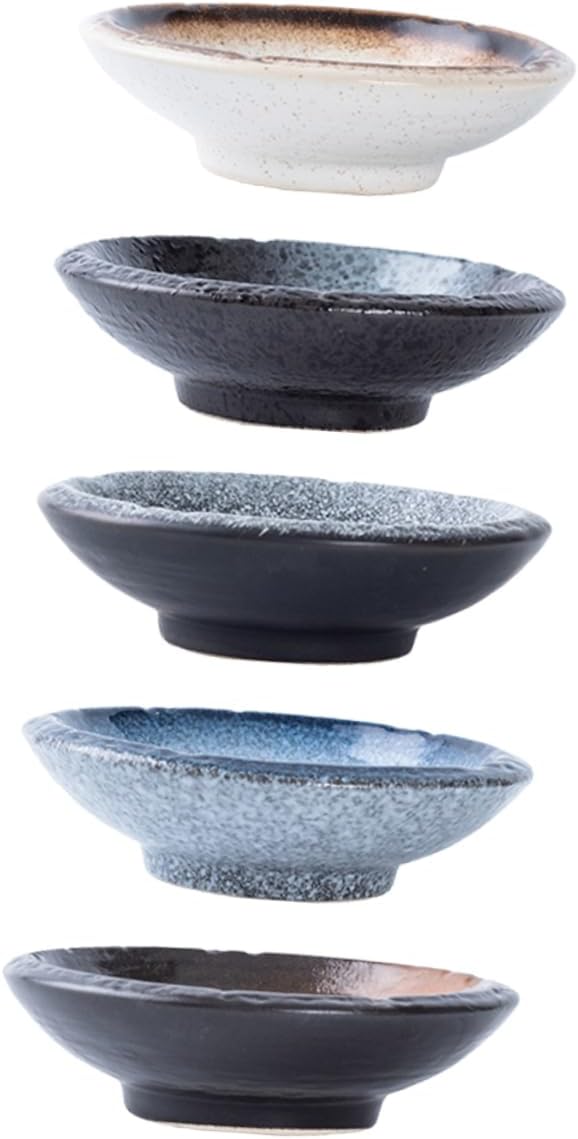 ABOOFAN 5Pcs Ceramic Dipping Bowls Set Assorted Sauce and Condiment Dishes Small Seasoning Plates for Appetizers Kitchen Decor