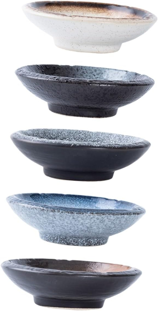 ABOOFAN 5Pcs Ceramic Dipping Bowls Set Assorted Sauce and Condiment Dishes Small Seasoning Plates for Appetizers Kitchen Decor