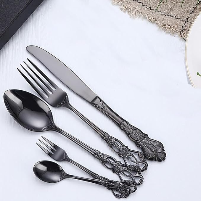 20 Piece Black Cutlery Flatware Serving Sets, Stainless Steel Flatware Set Include Fork,Knife,Spoon Utensils Sets, Dishwasher Safe