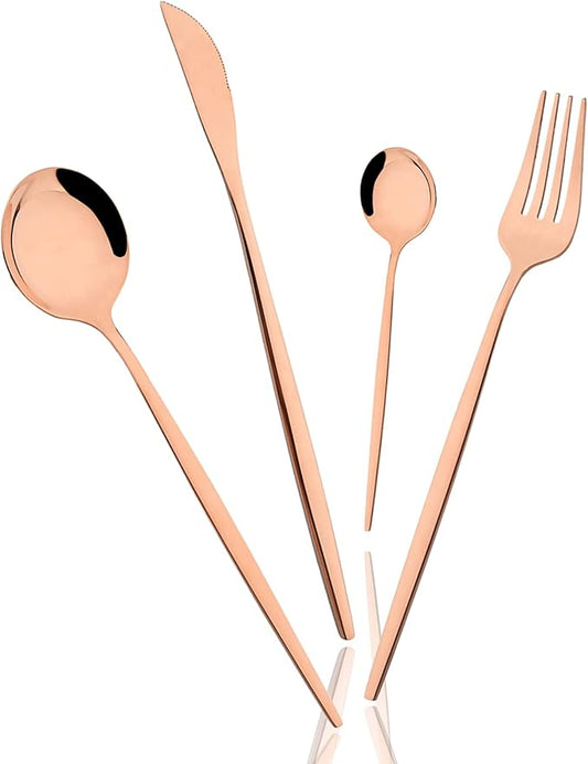 8 Piece Snplowum Flatware Set, 18/0 Stainless Steel Silverware For 2, Kitchen Wedding Gift Utensils For Couple Friend Home Daily Use, Travel Tableware Set, Mirror Rose Gold