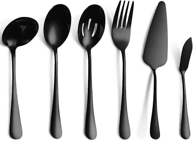 11-Piece Serving Utensil Set, Stainless Steel Modern Flatware Serving Set Serving Spoons Fork Knife Ladle, Tableware Cutlery for Home Restaurant Buffet Party (Black)