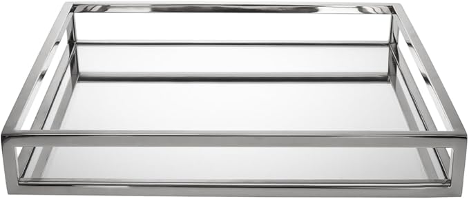 HomeRoots 517547 14 in. White & Silver Square Metal Serving Tray