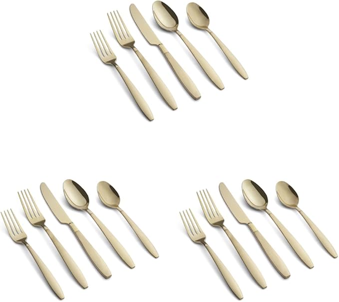 Cambridge 514345GZR Mathison Champagne Sand/Mirror 45-Piece Flatware Set (Pack of 3)