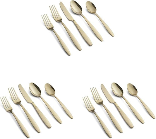 Cambridge 514345GZR Mathison Champagne Sand/Mirror 45-Piece Flatware Set (Pack of 3)