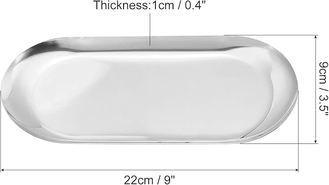 uxcell 6pcs Stainless Steel Decorative Trays, Bathroom Trays, Makeup Cosmetic Trays, Small Serving Trays for Candles Dessert Tray(Silver, 9 x 3.5 Inch)
