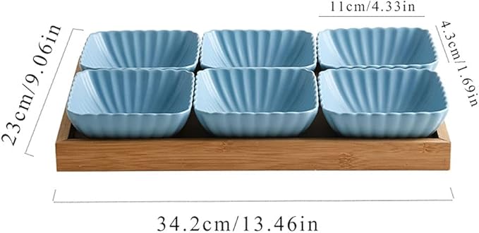 Appetizer Bowls 6 Compartment Divided Ceramic Sauce Dish Dipping Bowls Fruit Dessert Small Dish Appetizer Plates for Soy Sauce Vinegar Sushi Kethup BBQ Sauces(with Tray) Salad Bowls ( Color : Pink )