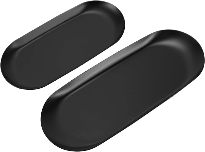 Stainless Steel Decorative Tray Set of 2 Serving Trays Cosmetics Organizer Bathroom Clutter Serving Platter 7/9 Inch Small Storage Tray (Black)
