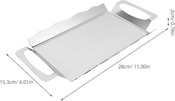 BESPORTBLE Rectangular Stainless Steel Serving Tray with Handles, Medium Silver Chrome Plated Double-Ear Platter 28x15.3cm for Tea, Coffee, Buffet, and Party Serving