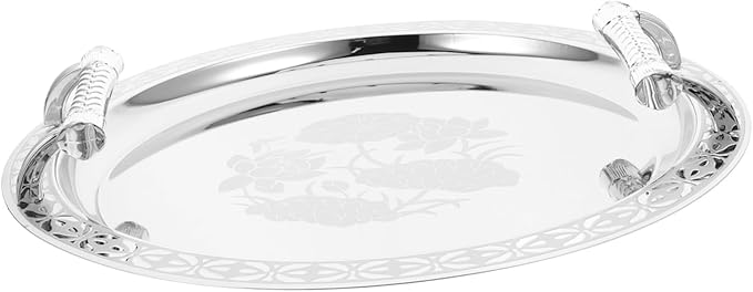 GLEAVI Silver Plated Round Pattern Tray Charcuterie Fruit Holder Serving Dish Plates