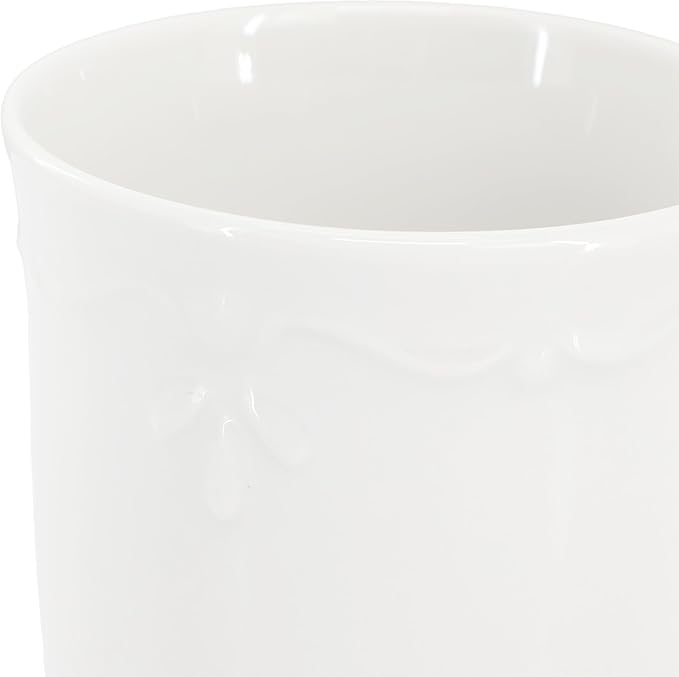 Elama Henryi 6 Piece Embossed Rim Detail Porcelain White 12 Ounce Mug Set, Tableware Set, Serveware, Coffee Mugs (6 Pc Mug)