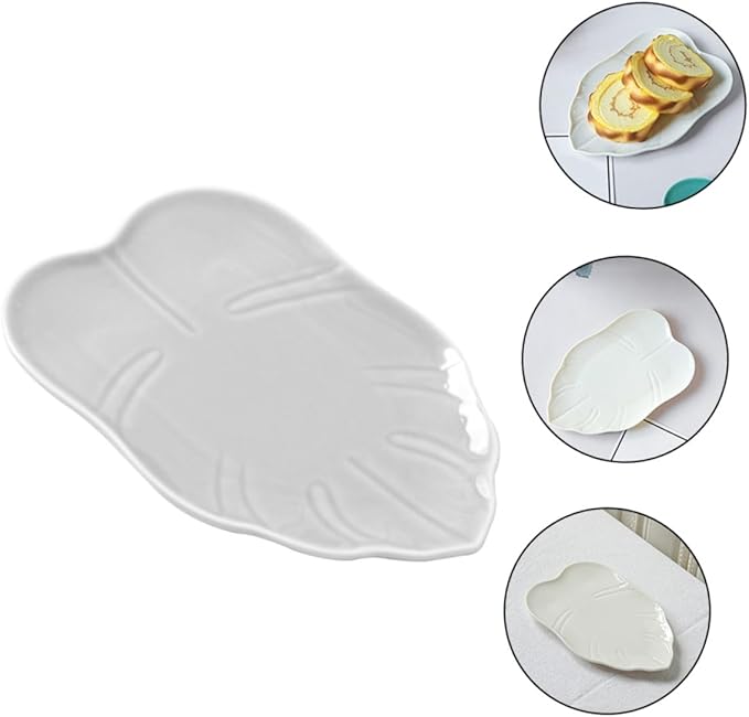 Leaf Designed Serving Trays Ceramic Dessert Plates Elegant Appetizer Dishes
