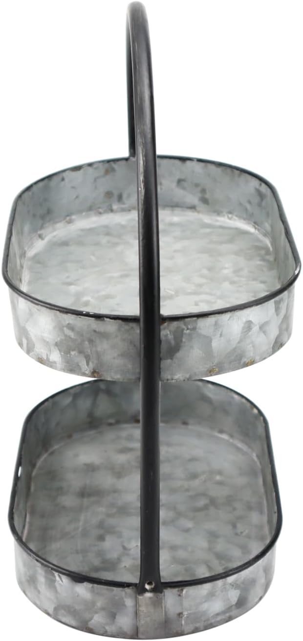 Vintage Small Tray Stand Rustic Galvanized Metal 2 Tier Serving Tray for Cupcake, Dessert, Appetizers, Fruit
