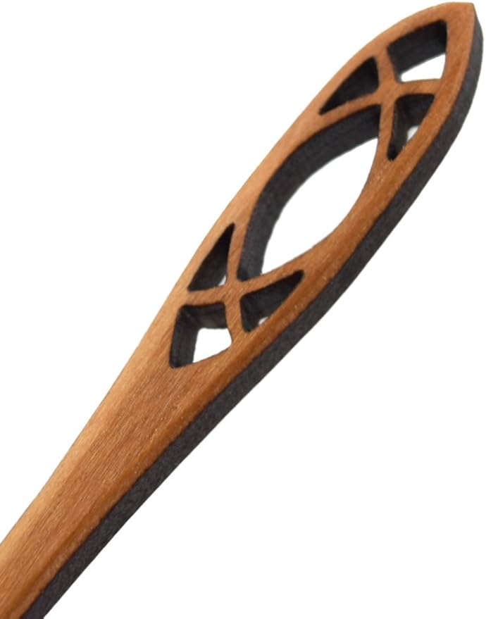 American Made 5-Piece Wild Cherry Wooden Appetizer Serving Set, Cathedral Collection: Olive Fork, Pickle Fork, Spoon, Tongs, Spreader