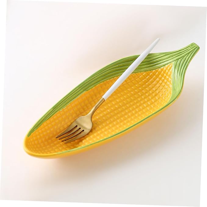 Zerodeko Handpainted Ceramic Corn Plates with Shape for Snacks Appetizers and Desserts Serving Trays with Non-Slip Bottom Microwave and Dishwasher Safe