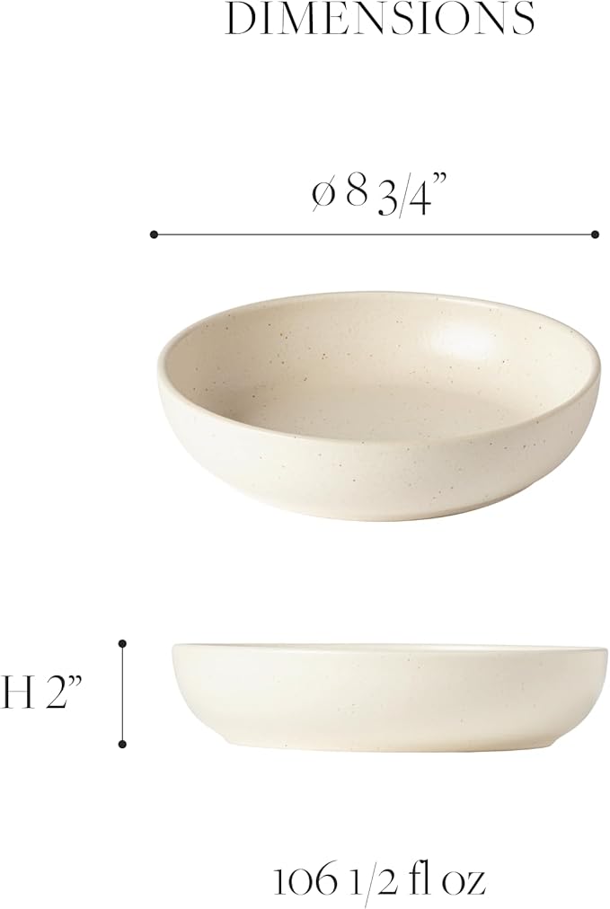 Casafina Ceramic Stoneware 24-Piece Place Setting Service for 6 with Cereal & Pasta Bowls - Pacifica Collection, Vanilla | Microwave & Dishwasher Safe Dinnerware Set | Restaurant Quality Tableware