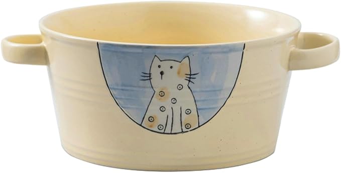 Japanese minimalist home cute cartoon creative ceramic plate - 8-inch double-ear soup pot (couple cat)