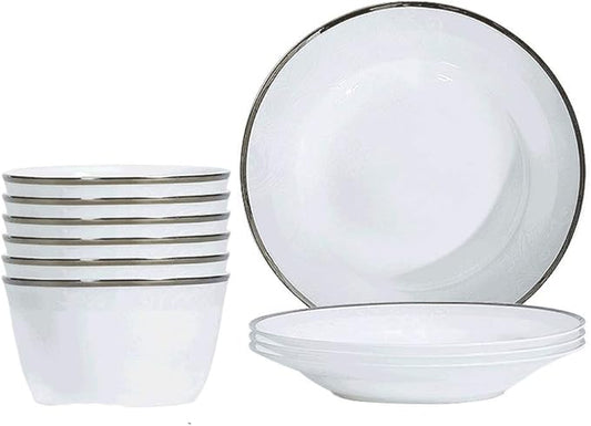 Dinnerware Set 10Pieces Pure White Porcelain Dinner Plates Bone China Tableware Bowls Soup Plates Gravy Boat Service for 4,