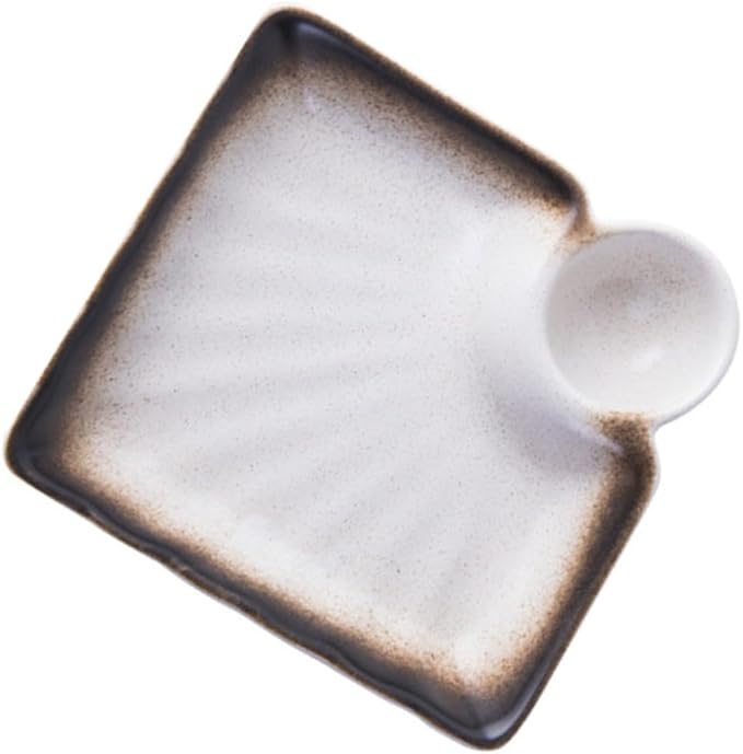 Ciieeo Creative Dipping Bowl Elegant Ceramic Appetizer Plates with Seasoning Dish Saucer and Vinegar Dish for Home Dining and Entertaining Beige