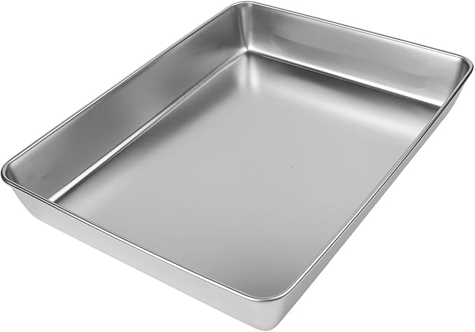 Stainless Steel Serving Tray with Deep Edges, Rectangular Food Platter for Kitchen, Camping, Picnics, School Cafeteria, Dishwasher Safe, Silver(40 * 35 * 5.5)