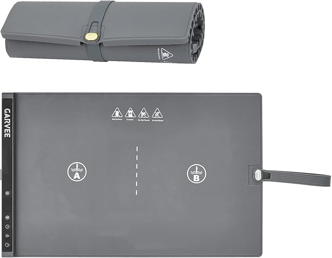 GarveeHome Food Warming Mat for Countertop, 24x15 Inch Dual Zone Electric Warming Tray with Timer & 6 Temp Settings, Portable Food Warmer for Parties Buffets Home Daily Use, Grey