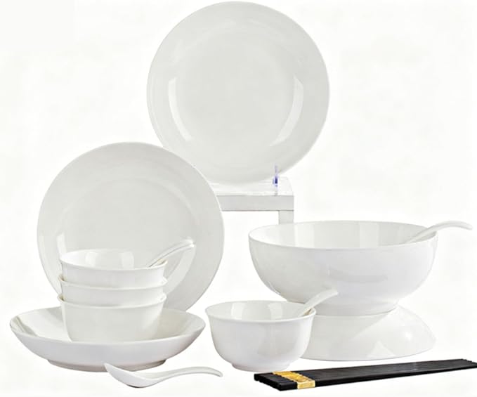 White Ceramic Dinnerware Set: Plates & Bowls for Kitchen, Microwave & Dishwasher Safe Dishes Collection (18pcs)