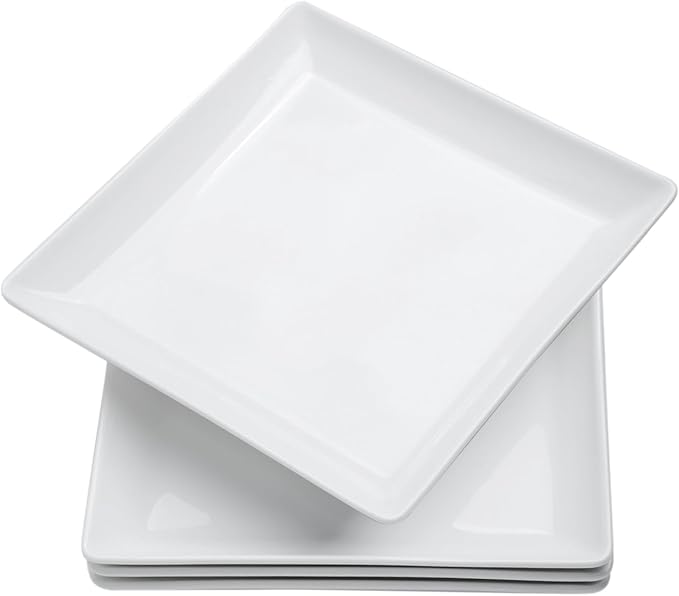 Ceramic Square Dinner Plates,7.7 Inch Square Serving Plate for Steak, Pasta, Salad, Snacks, Dessert, Appetizer Plates-Set of 4