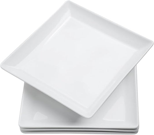 Ceramic Square Dinner Plates,7.7 Inch Square Serving Plate for Steak, Pasta, Salad, Snacks, Dessert, Appetizer Plates-Set of 4