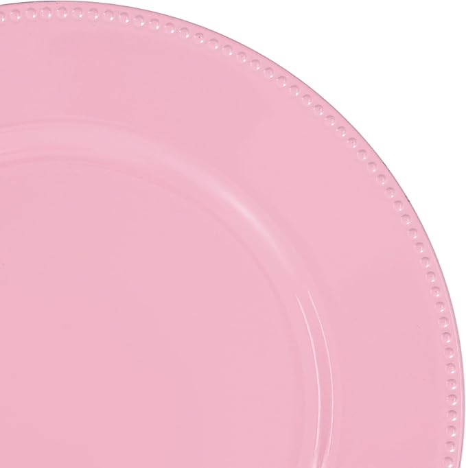 50 Pcs Pink Charger Plates Bulk, 13" Round Beaded Plate for Dinner, Decorative Plastic Table Chargers for Wedding, Holiday Party, Baby Shower, Event Decoration