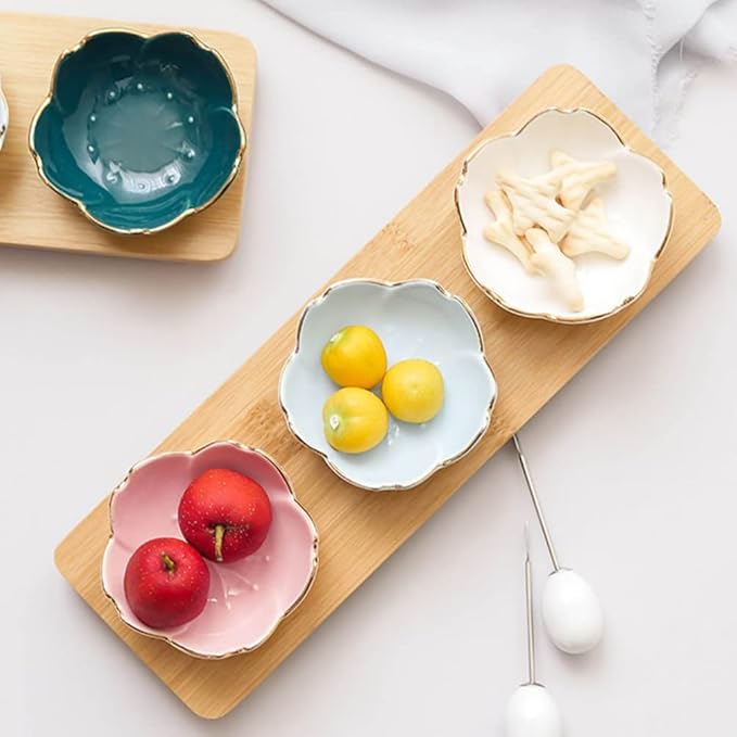 MARURY 3Pcs Cherry Blossom Sauce Dishes Japanese Ceramic Flower Soy Sushi Dipping Bowl Seasoning Dishes Appetizer Plates Snack Dish for Home Restaurant