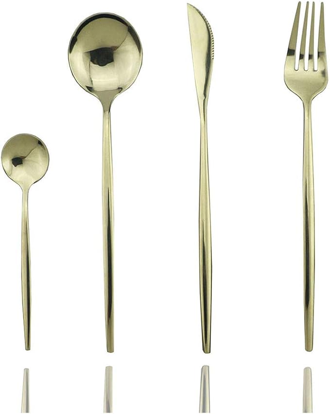 JASHII Champagne Silverware Set, 4-Piece 304 Stainless Steel Flatware Cutlery Set for 1, Mirror Finish, Ideal for Home Wedding Festival Party, Dishwasher Safe (Champagne gold)