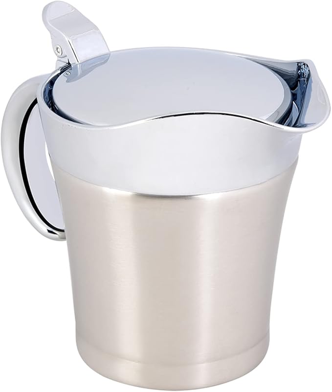Stainless Steel Double Insulated Gravy Boat - Sauce Jug with Hinged Lid, Ideal for Gravy or Cream (Small Size 450ml)