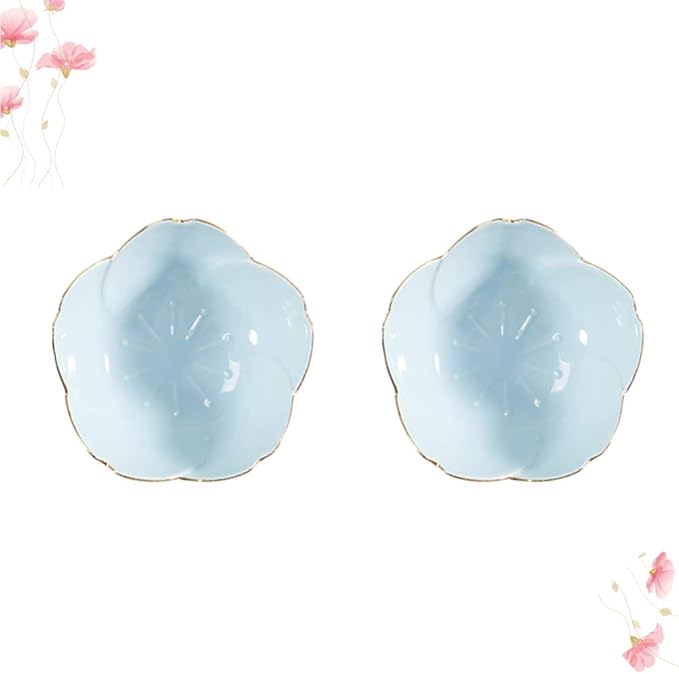 Soup Bowls, Rice Bowls, 2pcs Sauce Dishes Ceramic Seasoning Dipping Bowl Flower Shape Sushi Soy Dipping Bowl Appetizer Plates Serving Dish for Kitchen Home (Blue) Sushi Plates ( Color : Blue , Size :