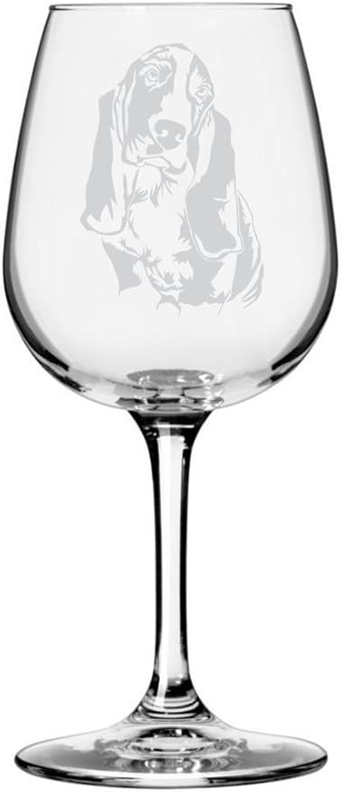 Etched Laser Art Basset Hound Customized Personalized Dog Themed Etched 12.75oz Wine Glass Custom Dog Breed Wine Glasses for Pet Lovers, Unique Birthday Gift for Men & Women, Personalized Gift