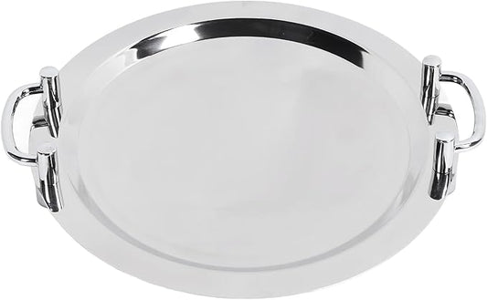 Serving Tray, Bright Mirror Finish Stainless Steel Buffet Plate, Serving Platters with Ergonomic Handle for Banquet Halls, Wedding Receptions (Round (Diameter 15.7in))