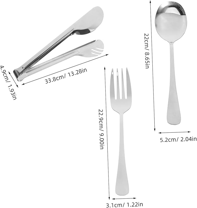 2sets Stainless Steel Cutlery Set Serving Spoons Forks Slotted Spoons Tongs Silverware Set Organizer Portable Utensil