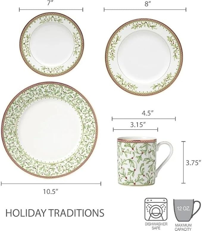 Holiday Traditions Dinnerware Set with Mugs Round Ceramic Dessert Plates Family Hotel Tableware