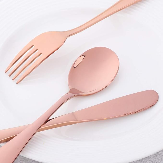Flatware Silverware sets, 6pcs 18/8 Stainless Steel Cutlery Serving for 2, BPA-free Dinner Knife, Fork, Spoon Kitchen Utensils, Mirror Polished (Rose Gold-2)