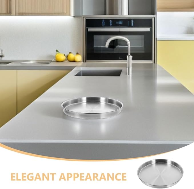 2PCS Stainless Steel Serving Tray Round Matte Dinner Plate for BBQ Camping Party Event Kitchen Restaurant Accessories - 26cm Silver