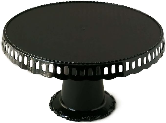 Efavormart 4 Pack | 13" Black Round Pedestal Footed Reusable Plastic Cupcake Stands with Interchangeable Ribbon Trim Edge