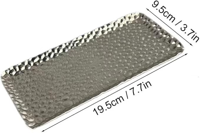Mini Serving Platter Stainless Steel Serving Tray Hammered Rectangular 7.7 x 3.7 Inch Small Dessert Plates Coffee Table Tray Decorative Plates for Kitchen Party Silver
