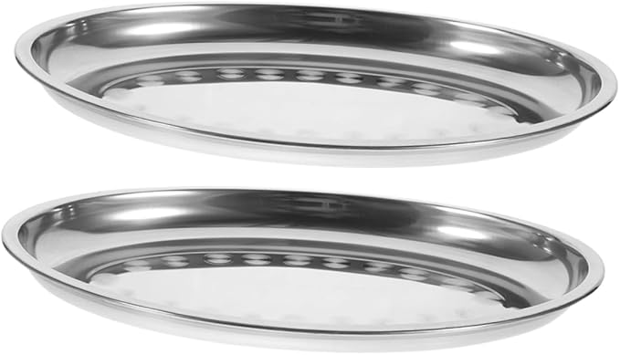PRETYZOOM 2pcs Oval Pastry Plate Stainless Steel Serving Trays for Food Fruit and Breakfast Dishwasher Safe