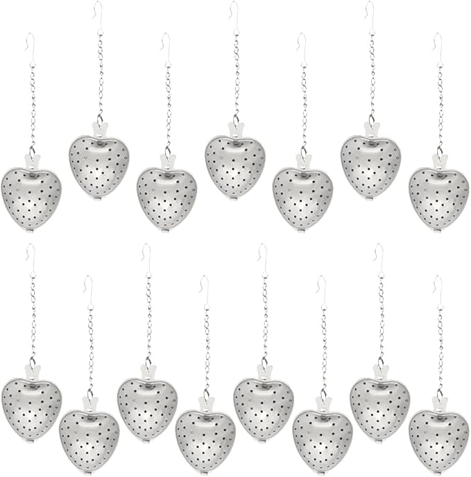 15Pcs Loose Leaf Tea Infuser Stainless Steel Tea Balls Tea Strainer Tea Interval Diffuser for Loose Tea Heart Shape Metal Tea Filters with Extended Chain Hook for Cup Bottle
