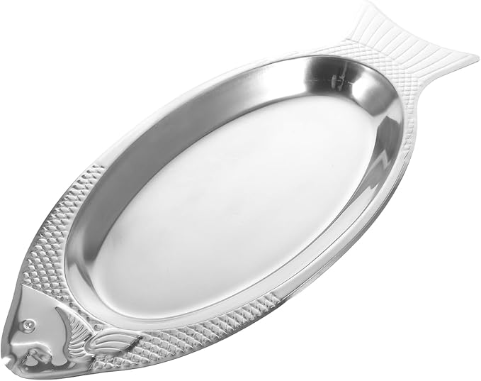 Cabilock Fish Shaped Steamed Fish Plate with Magnetic Base Stainless Steel Serving Tray 15.74 Inch Mirror Finish for Kitchen Dining and Entertaining
