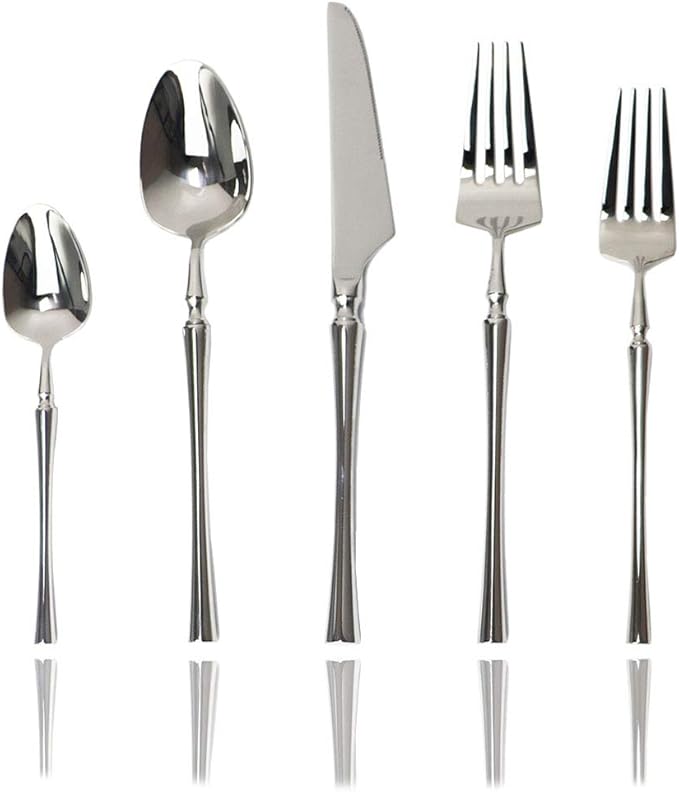 JASHII 20-piece 18/10 Stainless Steel Silver Flatware/Cutlery/Tableware Set Service for 4 Person, Include Knife/Fork/Spoon, Mirror Polished (Silver)