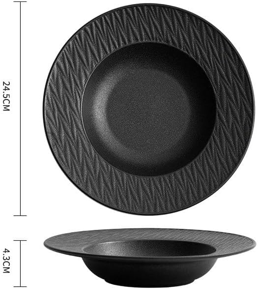 Dinner Plates 9.75-inch White And Black Straw Hat Plate Appetizer Household Deep Soup Ceramic Western Salad Pasta Japanese Kitchen Salad Bowl(B)