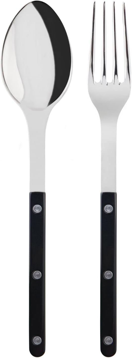 SABRE PARIS - 2-Piece Serving Set - Bistrot Collection - Large Fork & Large Spoon - Stainless Steel & Nylon - Dishwasher Safe - Black - Brilliant Finish