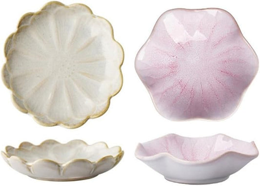 Leadigol 2pcs Sakura Shaped Ceramics Seasoning Dishes, Ketchup Appetizer Plates Vinegar Spice Salad Soy Sushi Seasoning Dipping Bowls Ceramics Plate