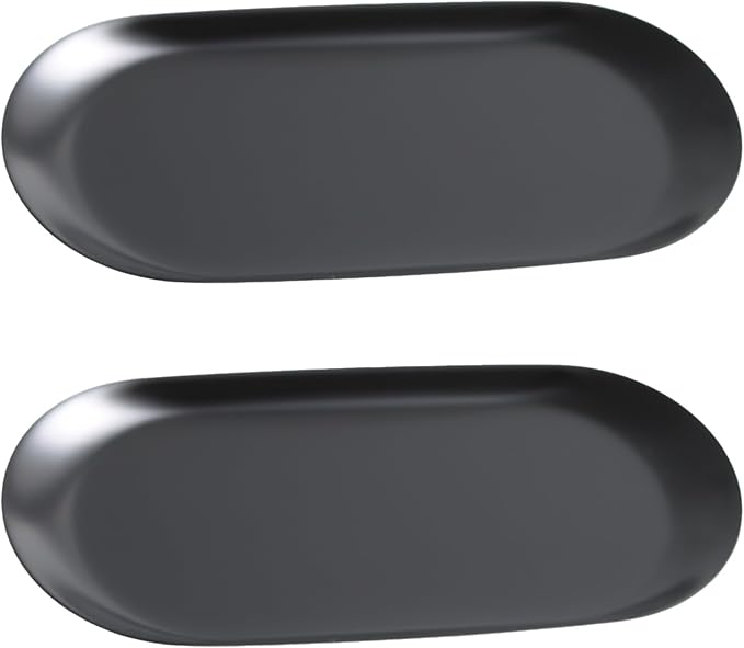 2Pcs 7x3.3inch Stainless Steel Decorative Trays, Oval Jewelry Dish Cosmetics Organizer, Black Serving Platter for Bathroom Vanity Dresser Storage